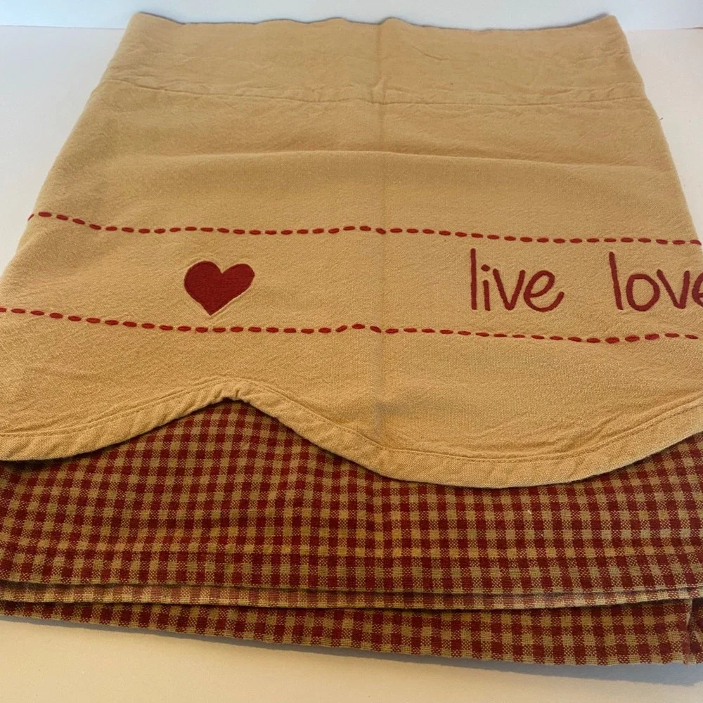 Two Window Valances Tan Excellent Live Love Laugh Gingham Red 56